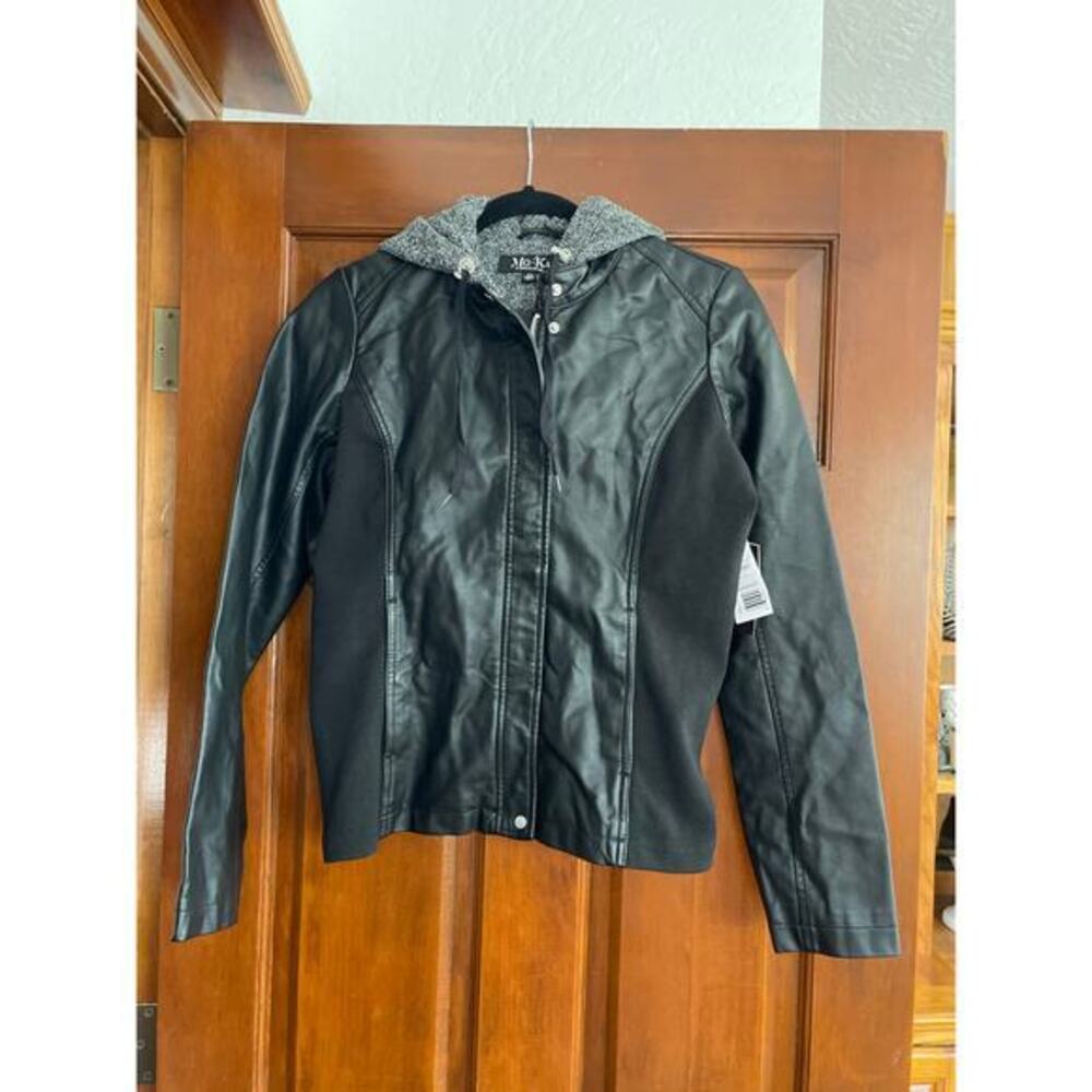 MO-KA vegan leather hooded Moto jacket size extra small